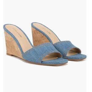 Veronica Beard Ellen Wedge Slide Blue Denim Wedge Sandals Sz. 8.5